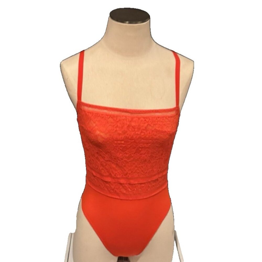Wolford Straight Laced Bodysuit Color: Red Glow Size: Medium CupD 79266